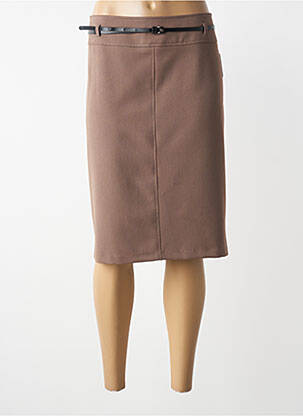 Jupe mi-longue coupe droite marron LORENA PARIS femme