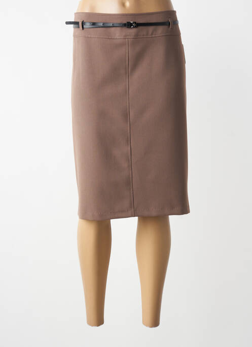 Jupe mi-longue coupe droite marron LORENA PARIS femme