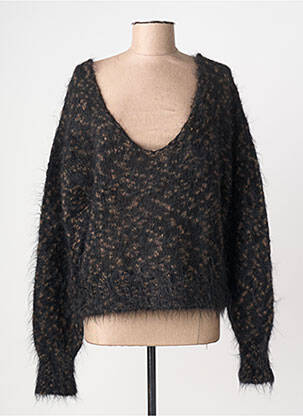 Pull coupe droite manches longues noir MAJESTIC FILATURES femme