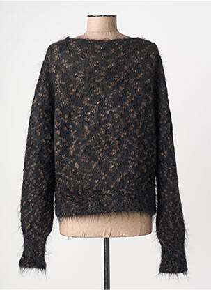 Pull coupe droite manches longues noir MAJESTIC FILATURES femme