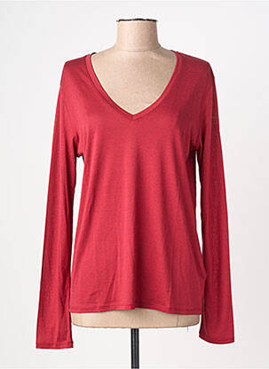 T-shirt col v manches longues rouge MAJESTIC FILATURES femme