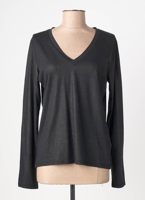 T-shirt col v manches longues noir MAJESTIC FILATURES femme