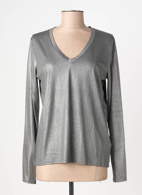 T-shirt col v manches longues gris MAJESTIC FILATURES femme