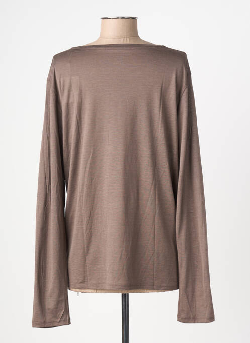 T-shirt col v manches longues marron MAJESTIC FILATURES femme