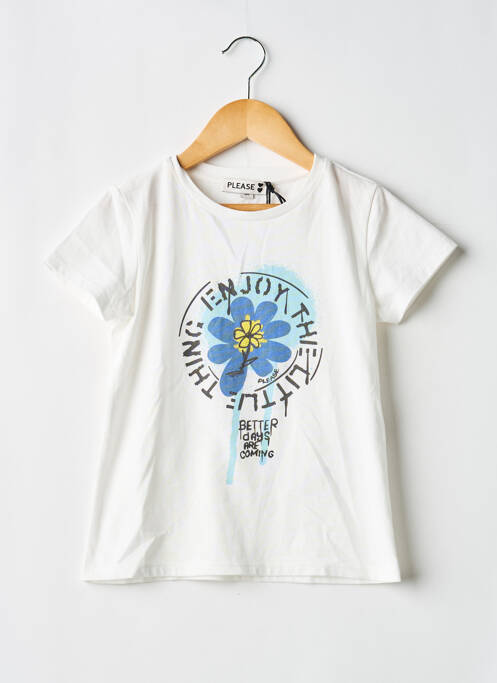 T-shirt coupe droite manches courtes blanc PLEASE fille