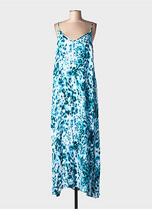 Robe longue manches bretelles ajustables fines bretelles bleu KAFFE femme