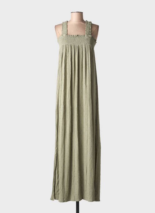 Robe longue tissage crêpe sans manche vert KAFFE femme