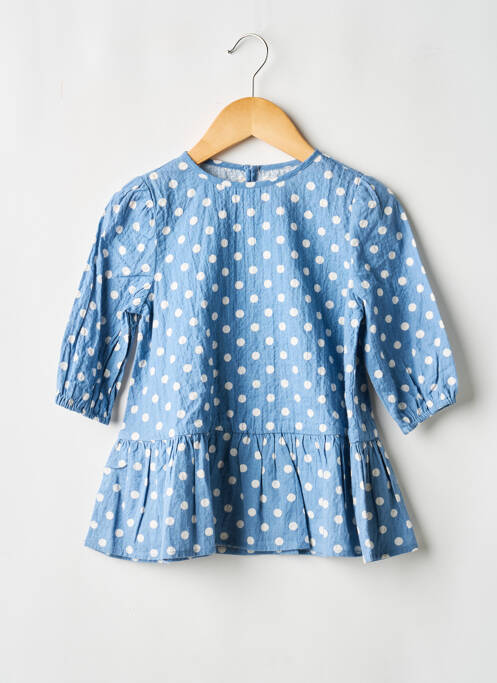 Robe courte tissage popeline manches longues bleu KONGES SLOJD fille