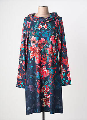 Robe mi-longue imprimé fantaisie manches longues bleu MALOKA femme