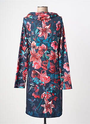 Robe mi-longue imprimé fantaisie manches longues bleu MALOKA femme