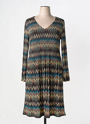 Robe mi-longue imprimé fantaisie manches longues noir VIE NOCTURNE femme