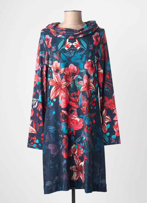 Robe mi-longue imprimé fantaisie manches longues bleu MALOKA femme