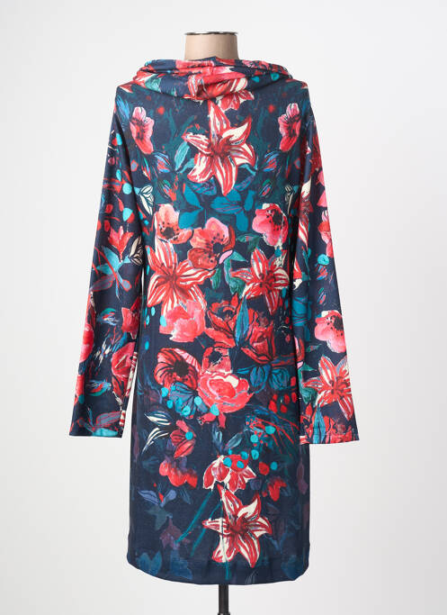 Robe mi-longue imprimé fantaisie manches longues bleu MALOKA femme