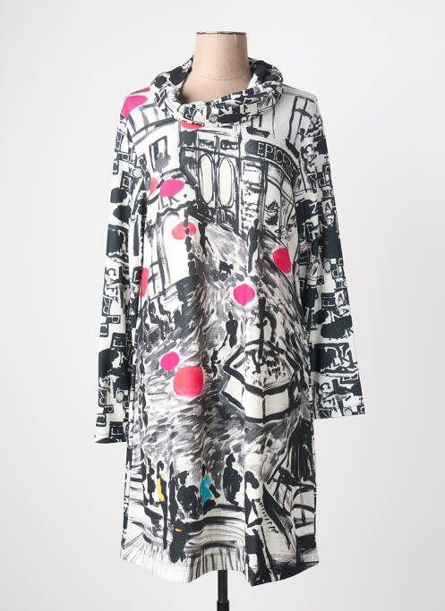 Robe mi-longue imprimé fantaisie manches longues noir MALOKA femme