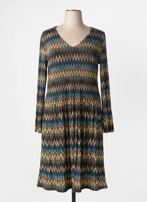 Robe mi-longue imprimé fantaisie manches longues noir VIE NOCTURNE femme