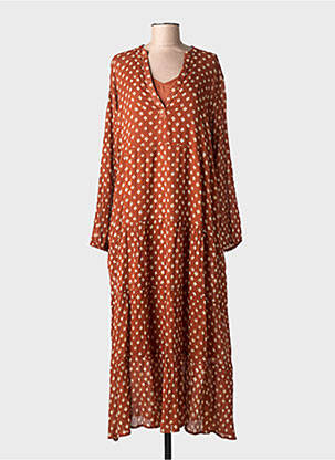 Robe longue imprimé fantaisie manches longues marron MAISON HOTEL femme