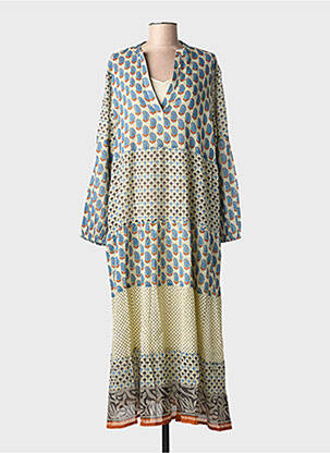 Robe longue imprimé fantaisie manches longues beige MAISON HOTEL femme