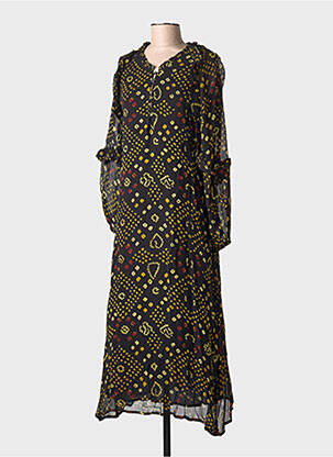Robe longue imprimé fantaisie manches longues noir MAISON HOTEL femme