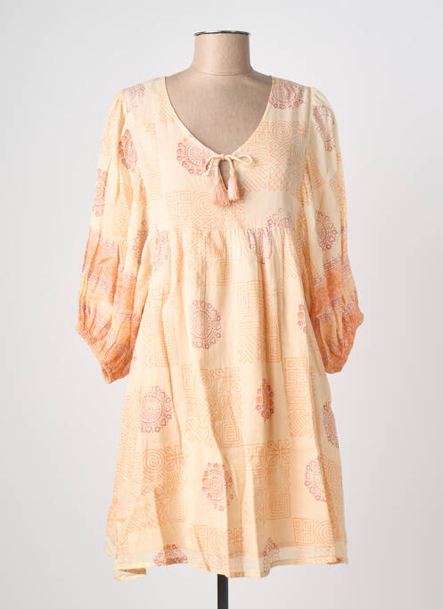 Robe courte manches 3/4 manches 3/4 orange MAISON HOTEL femme