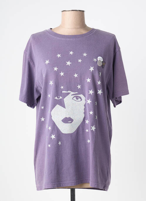T-shirt sérigraphie floquée manches courtes violet NEWTONE femme