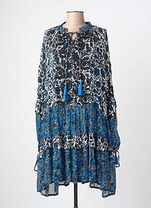 Robe mi-longue imprimé fantaisie manches longues bleu MISS JUNE femme