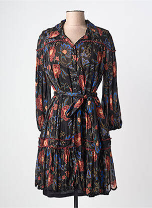 Robe mi-longue imprimé fantaisie manches longues noir MISS JUNE femme