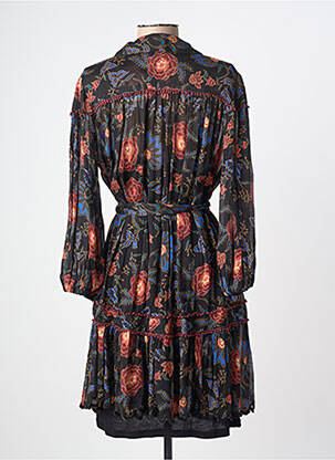 Robe mi-longue imprimé fantaisie manches longues noir MISS JUNE femme
