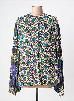 Blouse tissage popeline manches longues bleu MISS JUNE femme