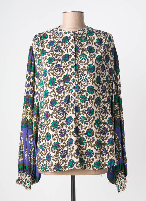 Blouse tissage popeline manches longues bleu MISS JUNE femme