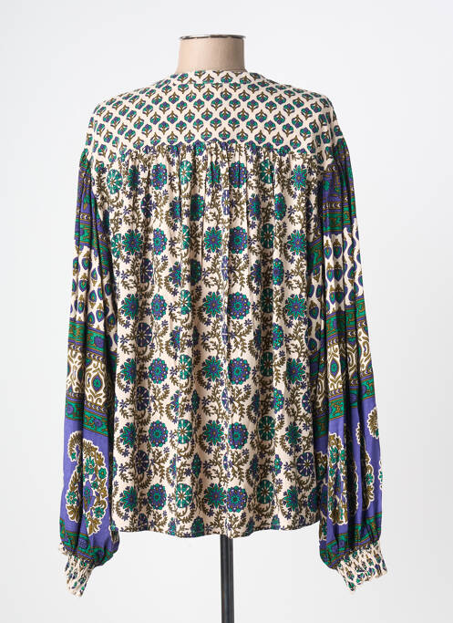 Blouse tissage popeline manches longues bleu MISS JUNE femme