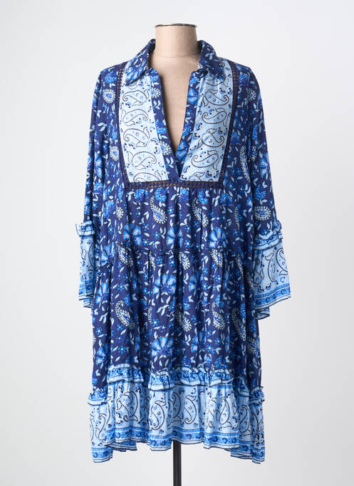 Robe mi-longue imprimé fantaisie manches longues bleu MISS JUNE femme
