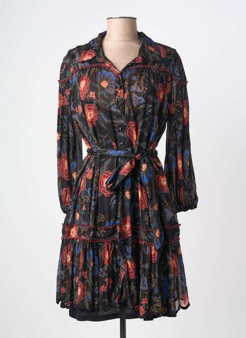 Robe mi-longue imprimé fantaisie manches longues noir MISS JUNE femme