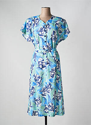 Robe mi-longue imprimé fantaisie manches courtes bleu FRANCE RIVOIRE femme