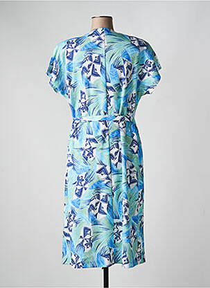 Robe mi-longue imprimé fantaisie manches courtes bleu FRANCE RIVOIRE femme