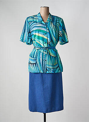 Robe mi-longue coupe fluide manches courtes bleu FRANCE RIVOIRE femme