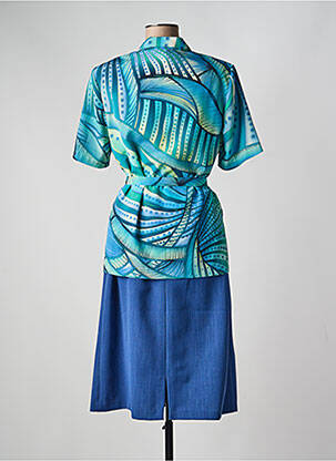 Robe mi-longue coupe fluide manches courtes bleu FRANCE RIVOIRE femme