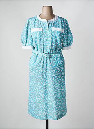 Robe mi-longue imprimé fantaisie manches courtes bleu CASTILLE femme