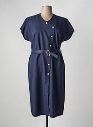 Robe mi-longue tissage crêpe manches courtes bleu FRANCE RIVOIRE femme