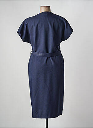Robe mi-longue tissage crêpe manches courtes bleu FRANCE RIVOIRE femme