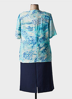 Robe mi-longue imprimé fantaisie manches courtes bleu FRANCE RIVOIRE femme