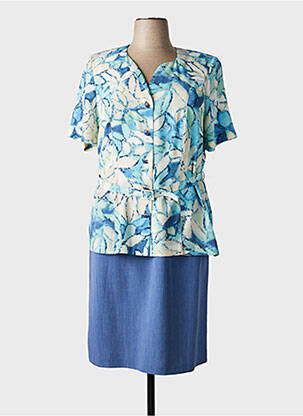 Robe mi-longue imprimé fleurs manches courtes bleu FRANCE RIVOIRE femme