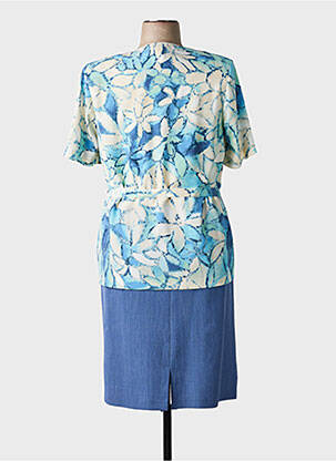 Robe mi-longue imprimé fleurs manches courtes bleu FRANCE RIVOIRE femme