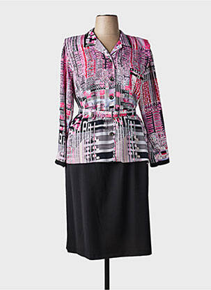 Robe mi-longue imprimé fantaisie manches longues rose GUY DUBOUIS femme