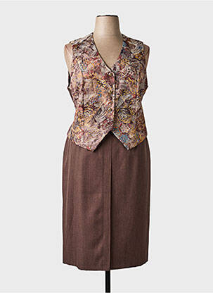 Ensemble jupe fermeture zippée sous rabat avec crochet marron FRANCE RIVOIRE femme