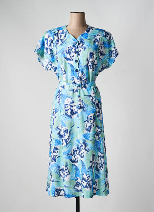 Robe mi-longue imprimé fantaisie manches courtes bleu FRANCE RIVOIRE femme