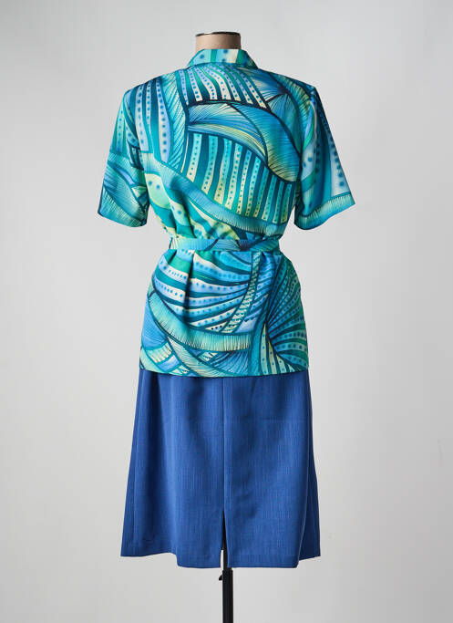 Robe mi-longue coupe fluide manches courtes bleu FRANCE RIVOIRE femme