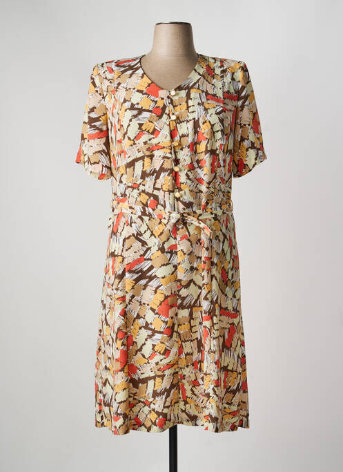 Robe mi-longue imprimé fantaisie manches courtes orange GUY DUBOUIS femme