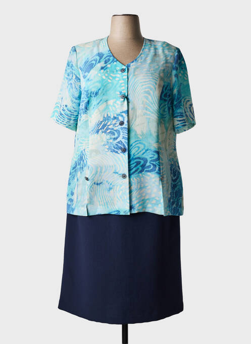 Robe mi-longue imprimé fantaisie manches courtes bleu FRANCE RIVOIRE femme