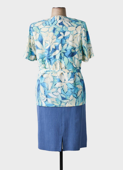 Robe mi-longue imprimé fleurs manches courtes bleu FRANCE RIVOIRE femme