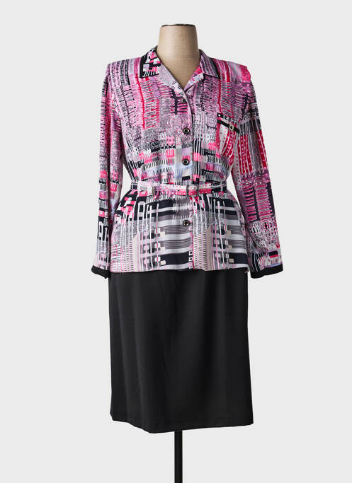 Robe mi-longue imprimé fantaisie manches longues rose GUY DUBOUIS femme